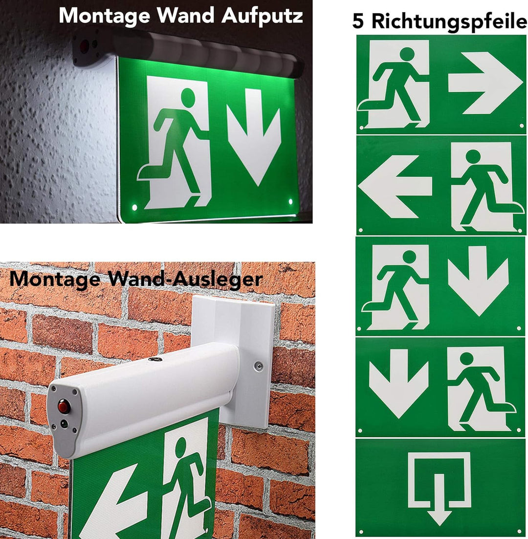 ChiliTec Fluchtwegleuchte IP65 3in1 nach EN-61547 Version Montage an Wand Decke Ausleger LED Notbele