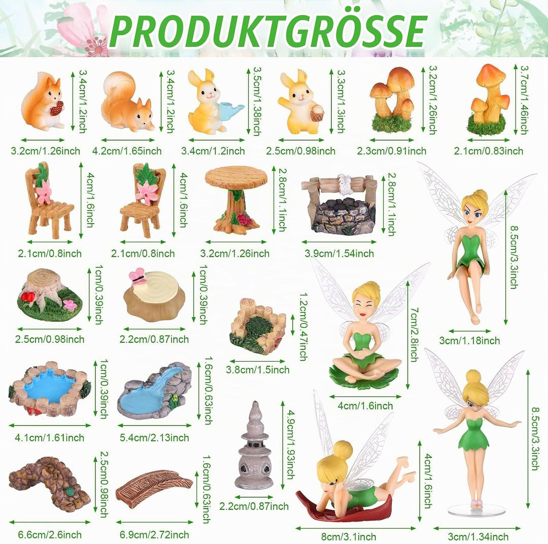 22 Stück Feengarten Zubehör Set Mini Fee Figuren Garten Tisch Set Harz Mini Pilze Hase Eichhörnchen