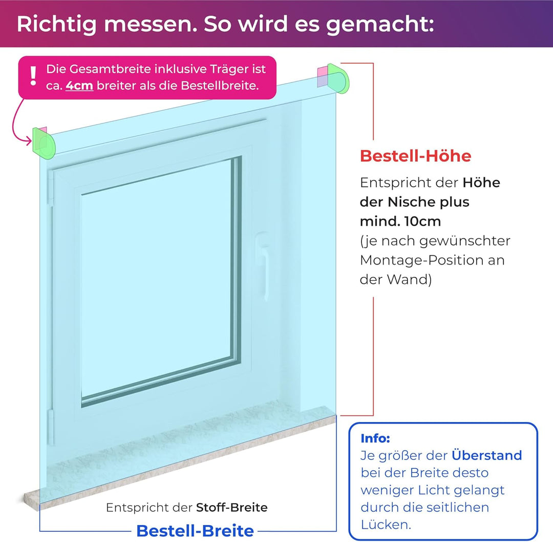 schattenfreu.de Rollo XL nach Mass | Zum Anschrauben an der Wand oder Decke | Thermo Blackout | Für