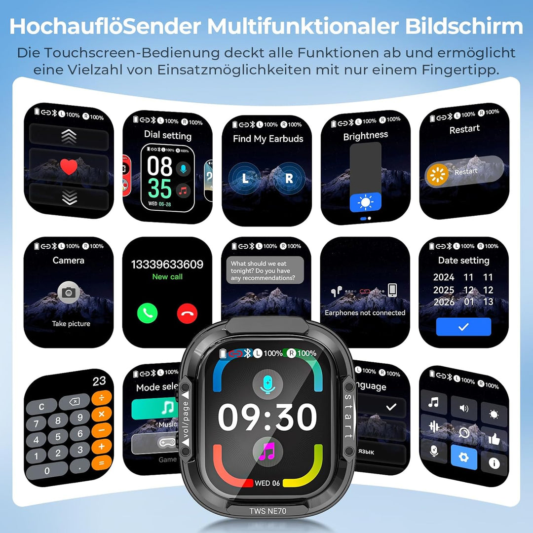 NE70 Übersetzungskopfhörer in Echtzeit 150 Sprachen mit APP, 60 Std, LCD | 9 Übersetzungsmodi, Bluet