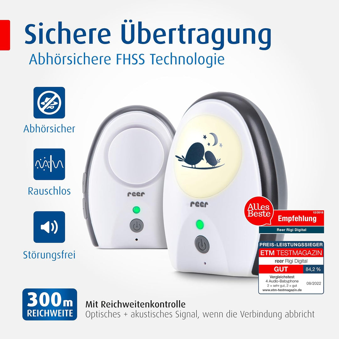 reer 50070 Babyphone Rigi Digital – 300m Reichweite, abhörsicher, strahlungsarm, mit Nachtlicht und