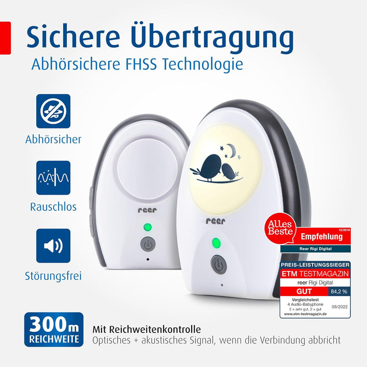 reer 50070 Babyphone Rigi Digital – 300m Reichweite, abhörsicher, strahlungsarm, mit Nachtlicht und