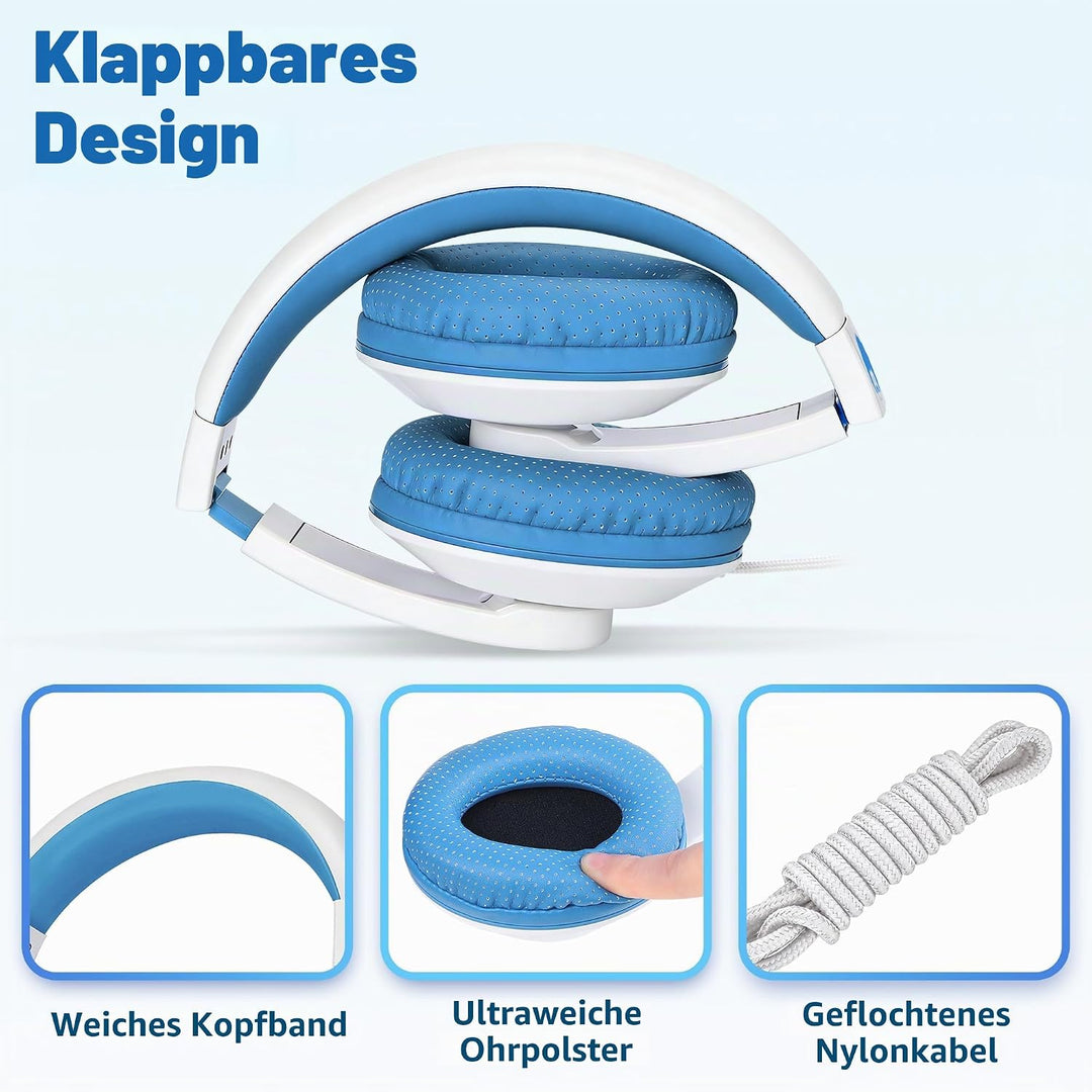 RockPapa Comfort Kinder Kopfhörer für Schule Jungen, Kopfhörer Kinder mit Kabel, Einstellbar, Stereo