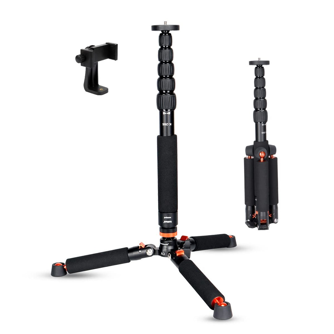 Koolehaoda Kamera-Einbeinstativ aus Aluminium mit Stativbasis aus Metall. 6 Abschnitte, 46–177 cm ve