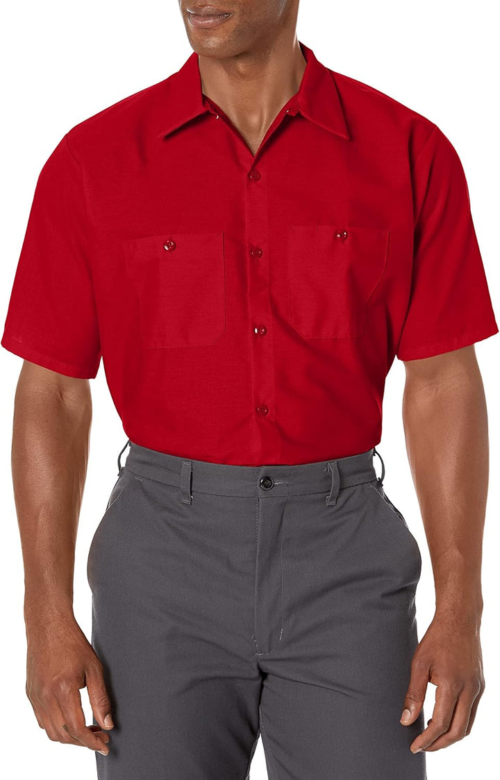 Red Kap Herren Men's Short Sleeve Industrial Stripe Work Shirt Hemd XXL Rot/Ausflug, Einfarbig (Geta