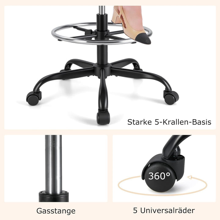COSTWAY Arbeitsstuhl, Bürostuhl mit verstellbaren Armlehnen und Fussstütze, Sitzhöhe 54-75 cm, Hoher
