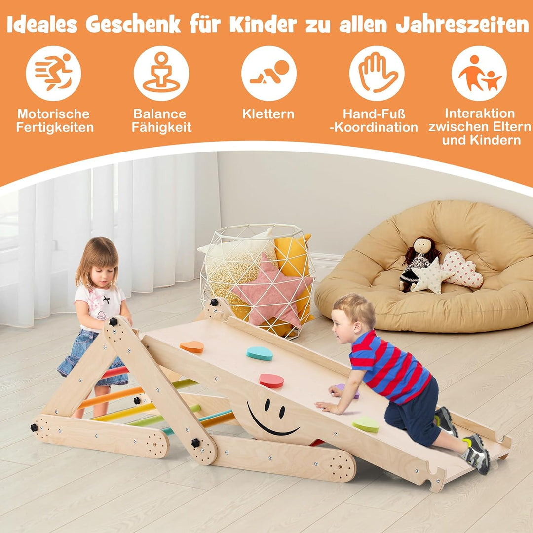 COSTWAY Klettergerüst Indoor, Kletterdreieck mit Rutsche, DIY Kletterleiter, Indoor Spielplatz umwan