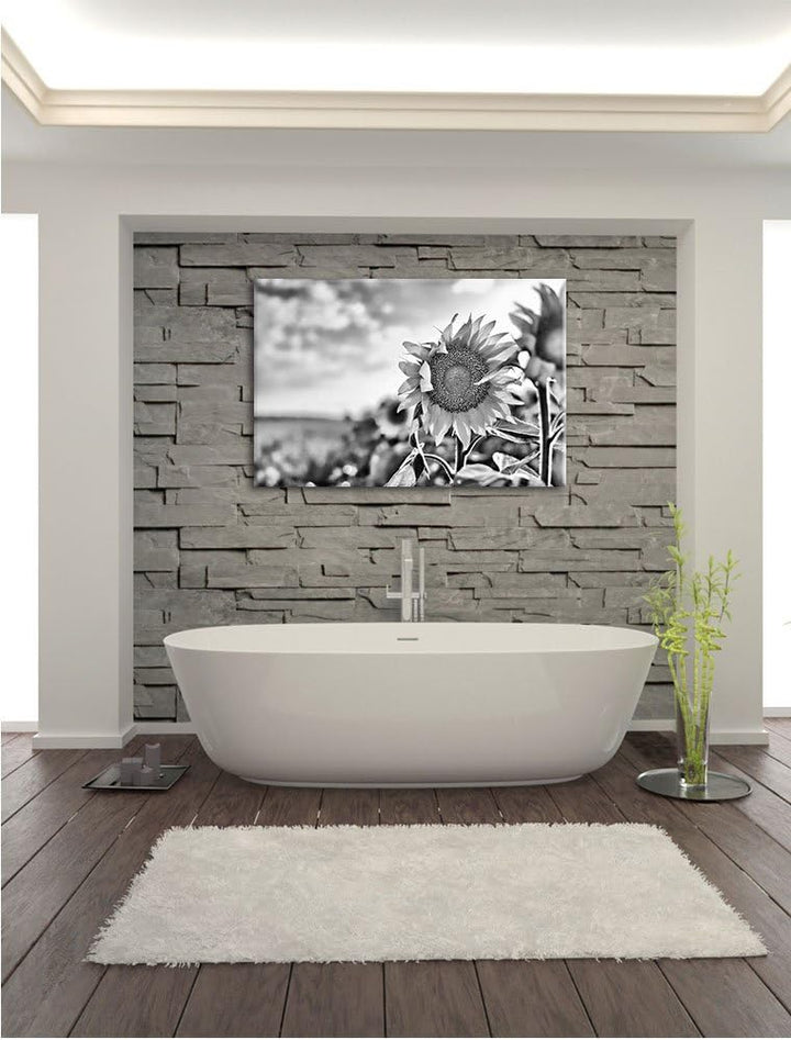 Pixxprint Sonnenblumenfeld SonnenblumeSonne / 100x70cm Leinwandbild bespannt auf Holzrahmen/Wandbild