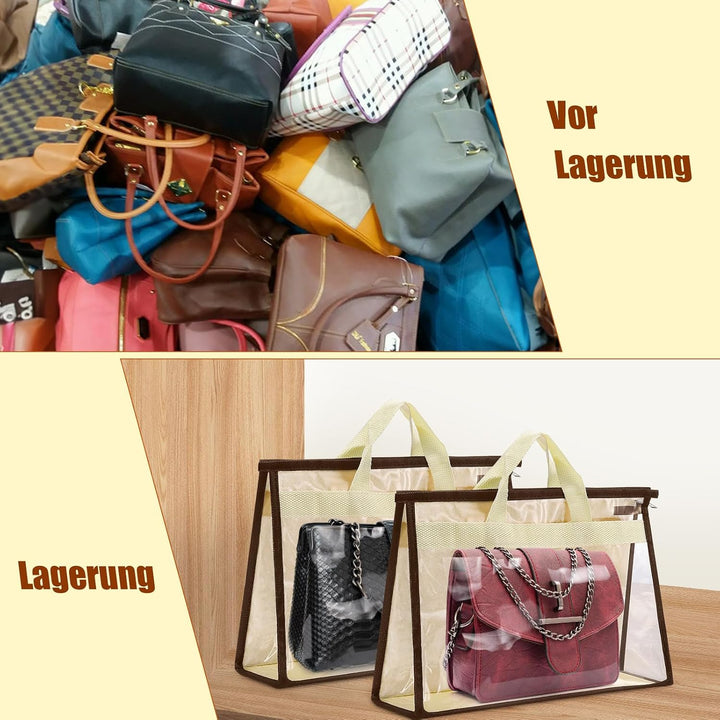 2 Stück Handtaschen-Aufbewahrung, Staubschutzbeutel, XL, Beige | Transparente Handtaschen-Aufbewahru