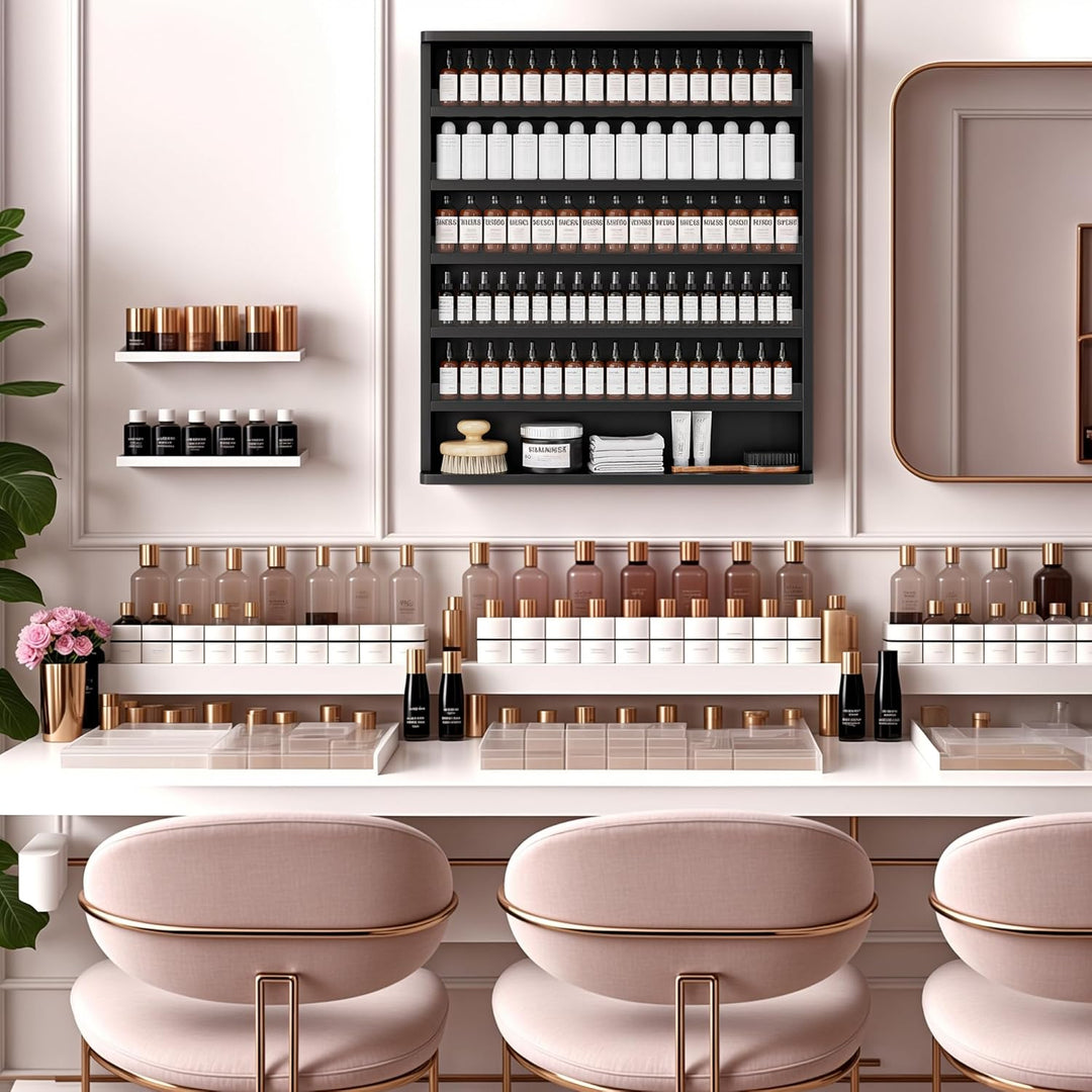 Nagellackregal Wandmontage mit 6 Ebenen, Stabiler Nagellack Organizer aus MDF & Acryl, Wandregal für