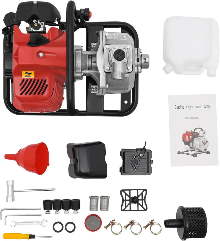 Benzin Wasserpumpe 2-Takt Motor 43cc 1.25KW (1.7PS) • Tragbare Hochleistungs-Gartenpumpe • 10m³/h Du