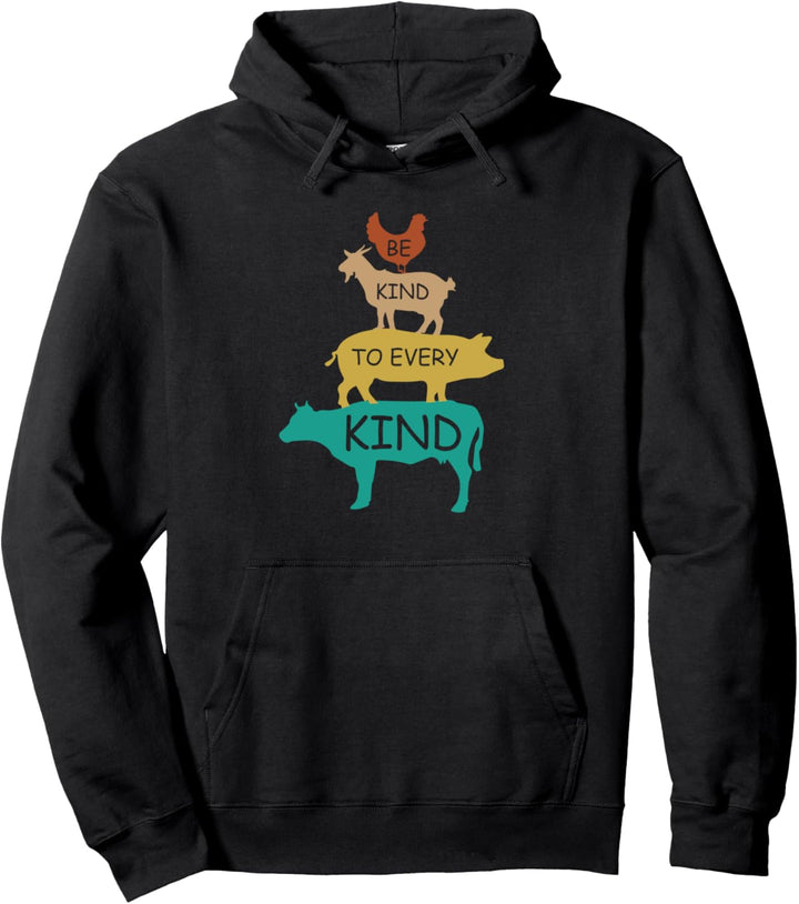 Be Kind To Every Kind Retro Vintage Funny Vegetarian Vegan Pullover Hoodie