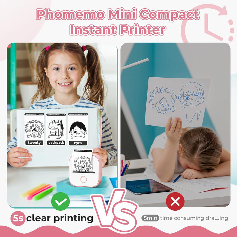 Phomemo Mini Etikettendrucker,T02 Sticker Fotodrucker für Smartphone,Handy Thermodrucker klein mit 3