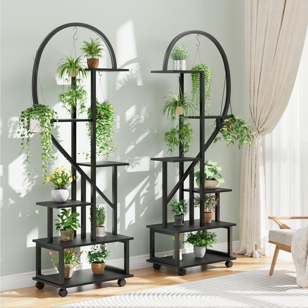 Pflanzenregal Indoor, Pflanzenständer mit Rädern, 6 Ebenen 172cm ,2 Pack Halbe Herzform Pflanzenstän