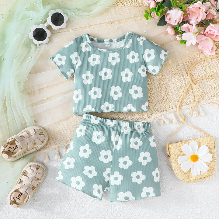 Kleinkind Baby Mädchen kleidung Set Rüschen Gerippte Kurzarm/Langarm T-Shirt Tops + Shorts Hosen 4Pc