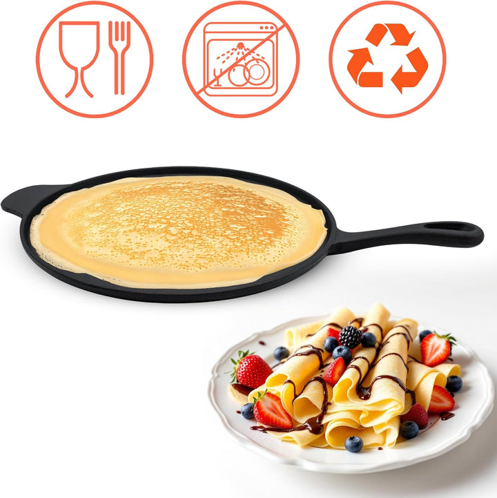 Spetebo Gusseisen Pizza und Crepes Pfanne - 30 cm - Gusspfanne Servierpfanne Gusseisenpfanne für Her
