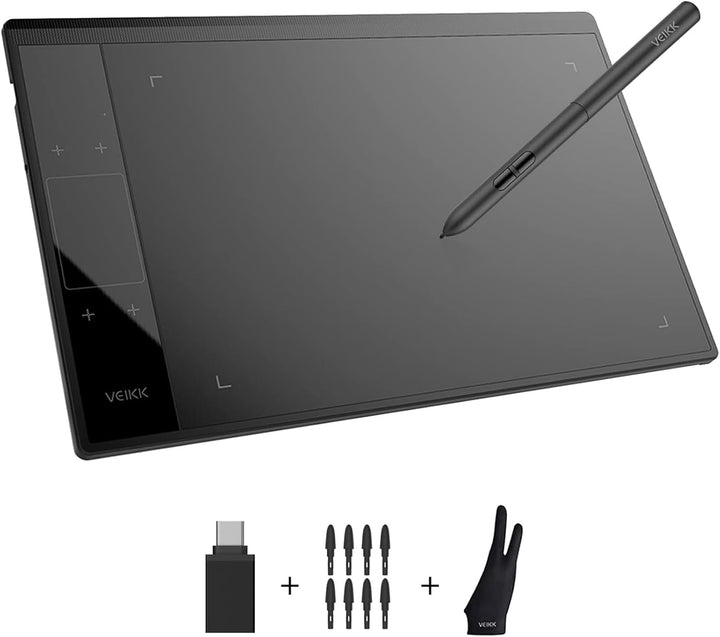 Grafiktablett VEIKK A30 V2 mit 4 Sensortasten und einem Gestenpad, 10x6 Zoll Pen Tablet mit Batterie