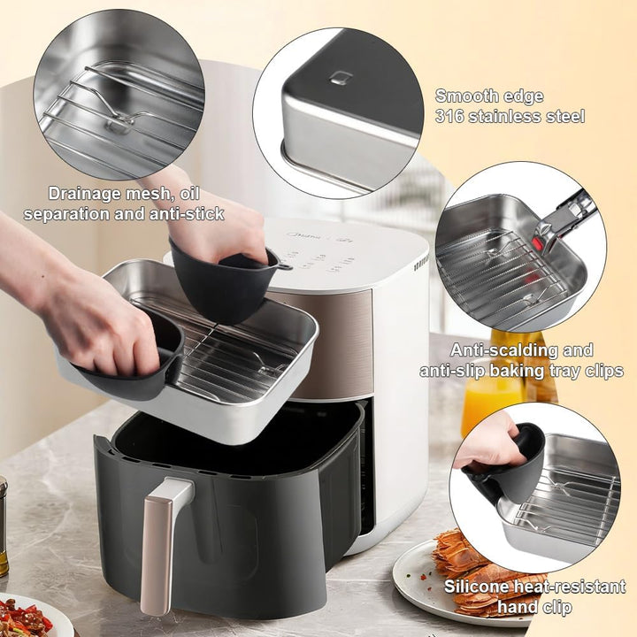 Edelstahl Backform Set für Ninja Double Stack 2-ebenen Heissluftfritteuse 9,5 L mit Gitterrost, Rech