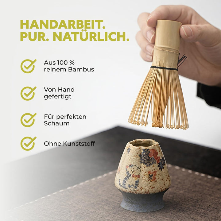 Matcha Set Japan 8-teilig – Premium Matcha Tee Set mit Keramik Schale, Bambus Chasen Besen & Halter,