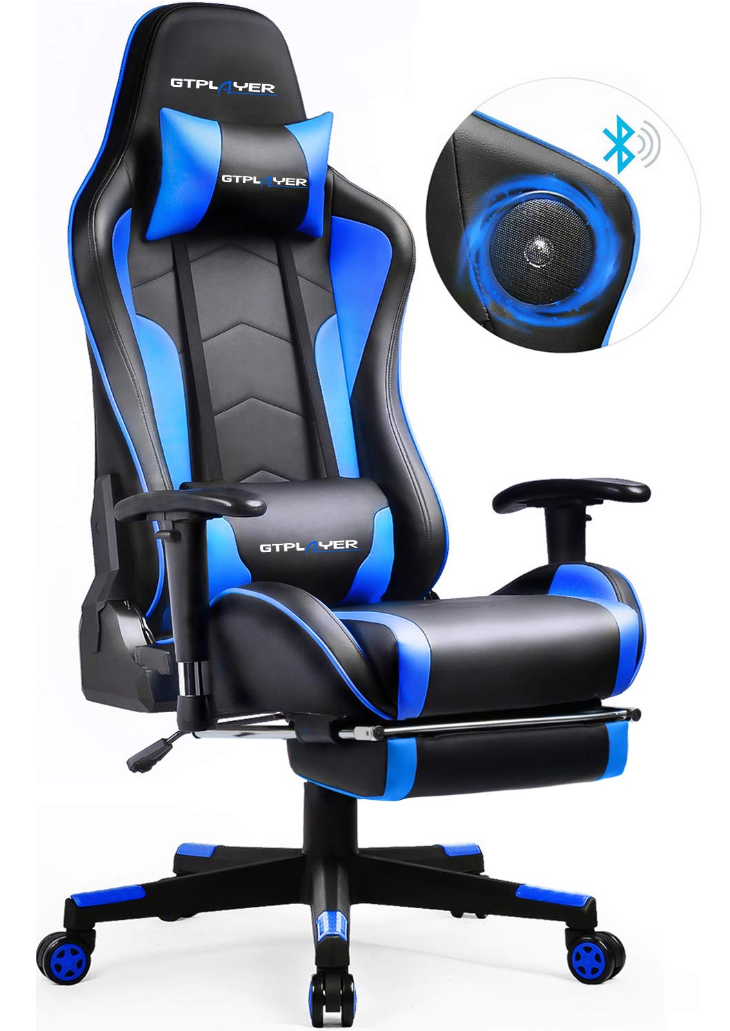 GTPLAYER Gaming Stuhl Gamer Stuhl mit Fussstütze Bluetooth Lautsprecher Ergonomischer Bürostuhl Comp