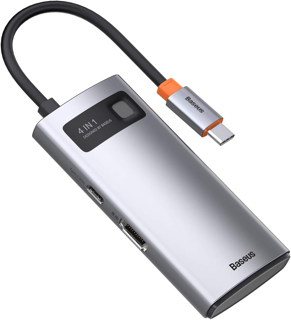 Baseus Metal Gleam 4 in 1, Multifunktions-PC/Telefon-Hub Adapter, Grau, Anzahl der Anschlüsse: 4, Ei