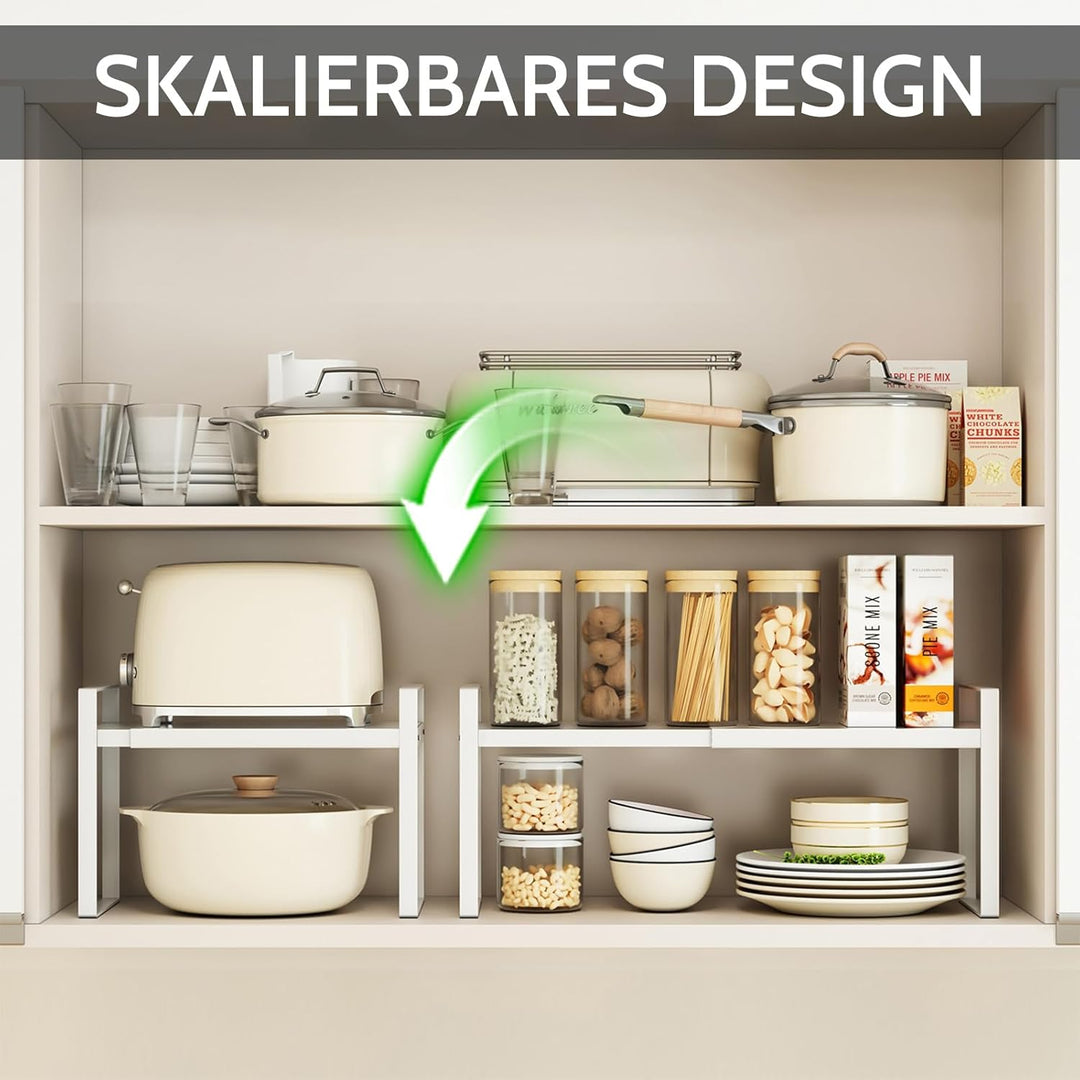 Erweiterbares Schrankregal - 24-42cm Stapelbarer Küchenregal Organizer für Küchenschrank und Arbeits
