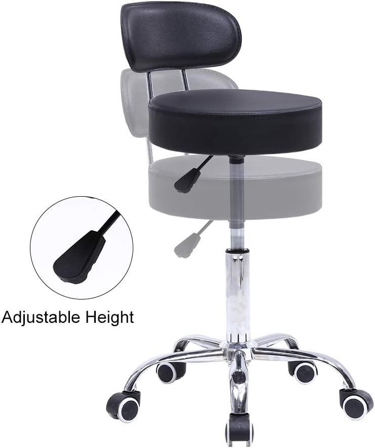 KKTONER Rollhocker mit Rückenlehne 360° drehbar Arbeitshocker höhenverstellbar 48-64cm für Büro Salo