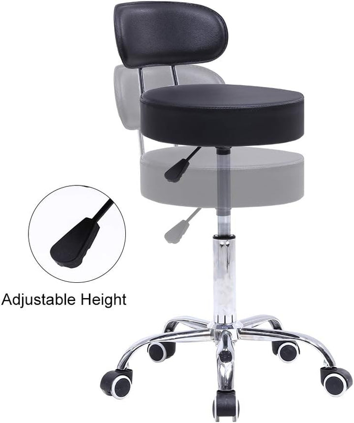 KKTONER Rollhocker mit Rückenlehne 360° drehbar Arbeitshocker höhenverstellbar 48-64cm für Büro Salo