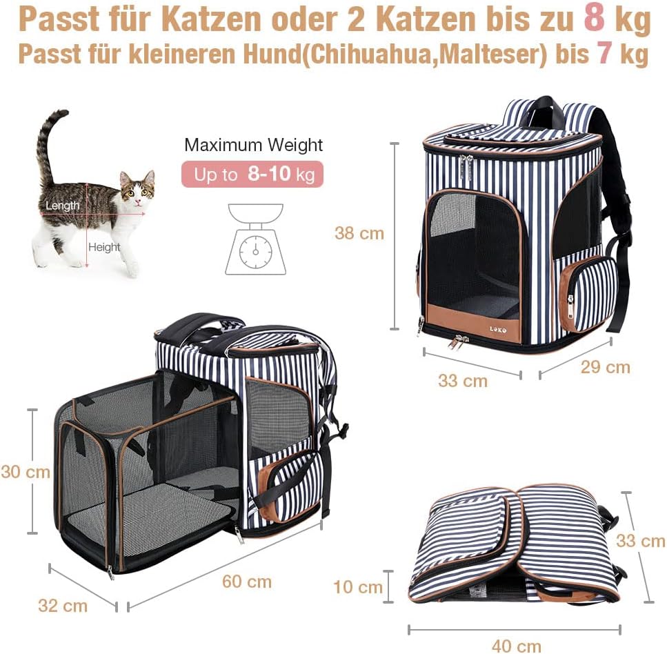Lekesky Erweiterbar Katzenrucksack Hunderucksack für Katzen und Hunde bis 10 Kg, Faltbare Haustier R