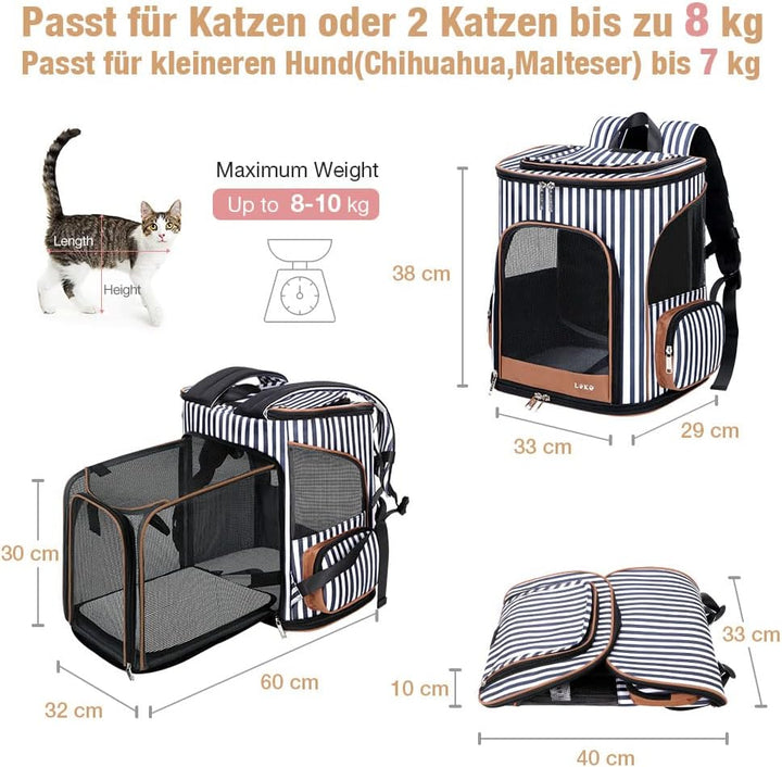 Lekesky Erweiterbar Katzenrucksack Hunderucksack für Katzen und Hunde bis 10 Kg, Faltbare Haustier R