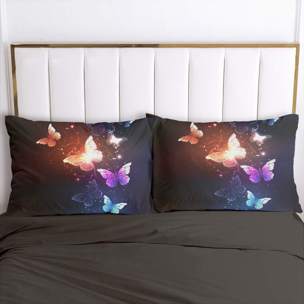 Luowei Bunt Schmetterling Bettwäsche 135x200cm 4 Teilig Schwarz Bettbezug Set Butterfly Muster Micro