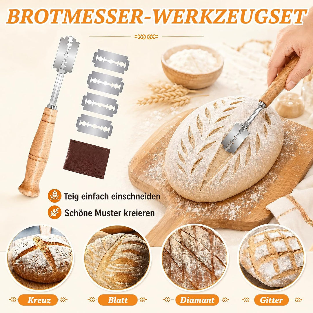Sauerteig Starter Set mit 2 Gärkörbchen, Brotbackzubehör für Hobbybäcker | Brot Gärkorb Set mit Gärk