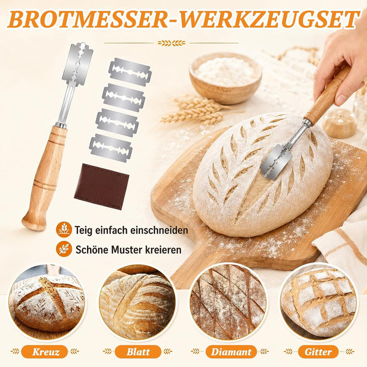 Sauerteig Starter Set mit 2 Gärkörbchen, Brotbackzubehör für Hobbybäcker | Brot Gärkorb Set mit Gärk