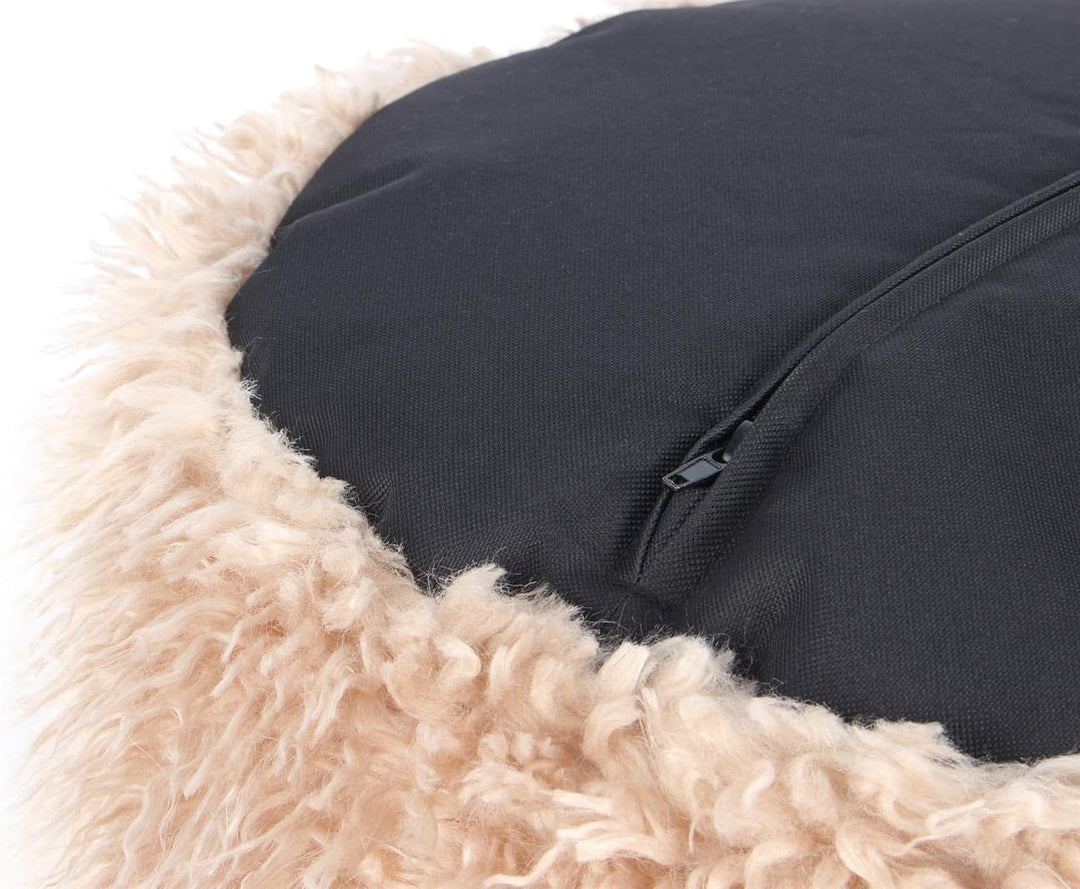 Fellhocker plüschige Fell-Optik Fellpouf für Wohnzimmer Schlafzimmer Modern runder Fusshocker mit ge