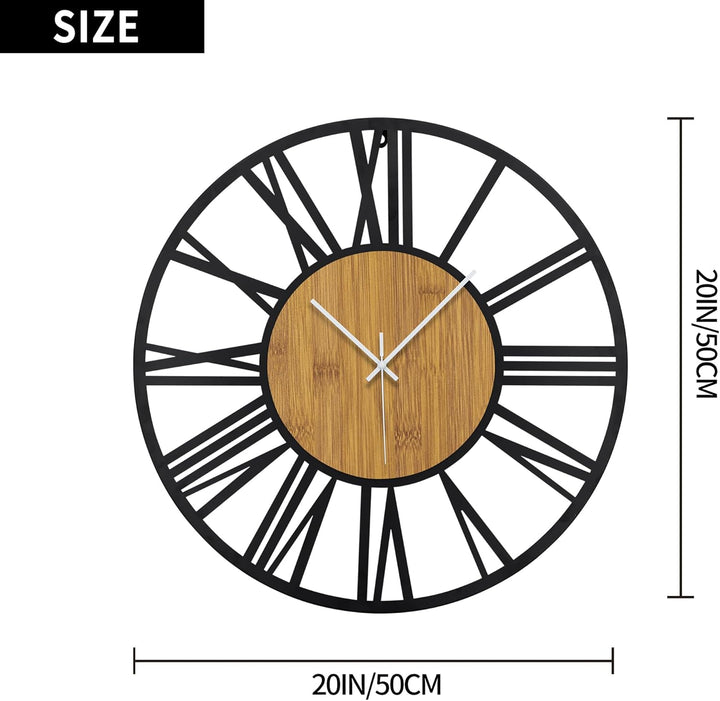 50 cm runde Holz-Wanduhr schwarz für Wohnzimmer-Dekoration, Vintage-Stil, römische Ziffern, geräusch