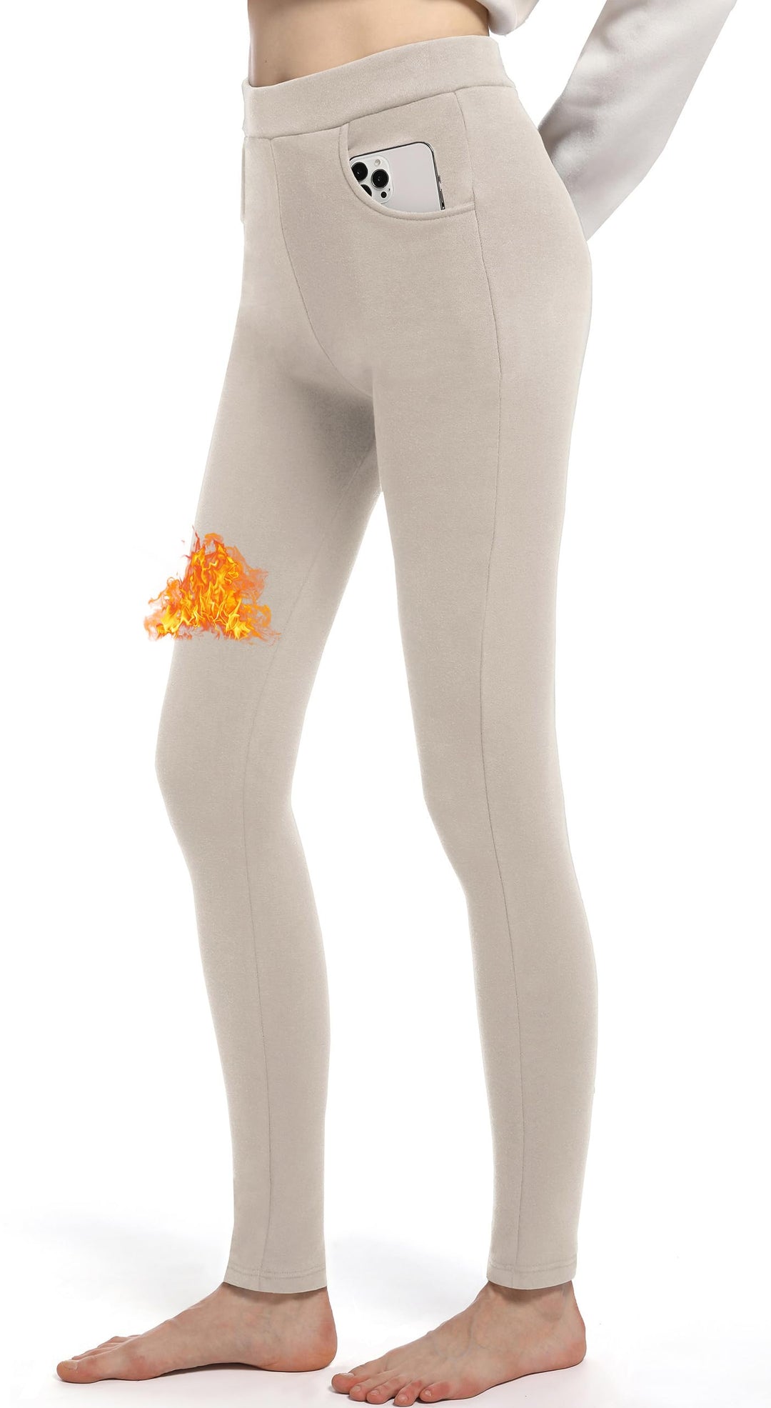 Winter Gefütterte Thermo Leggings aus Baumwolle mit Taschen | High Waist Damen Thermoleggings mit Fl
