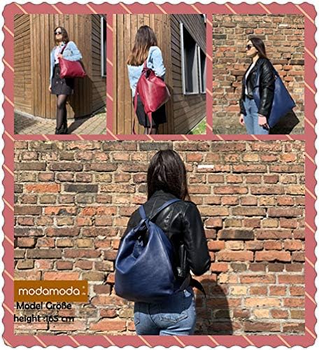 modamoda de - T192 - ital. Damen Rucksacktasche 2in1 aus Leder Creme, Creme