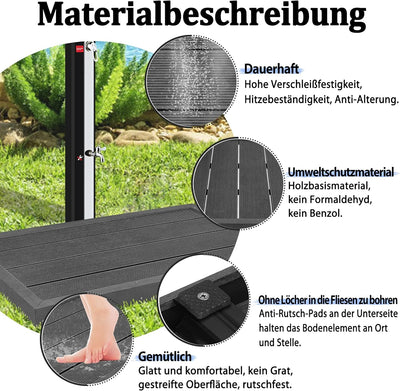 AufuN Bodenelement WPC Anti Rutsch für Gartendusche, Solardusche, Poolleiter oder Pool, Anthrazit Bo