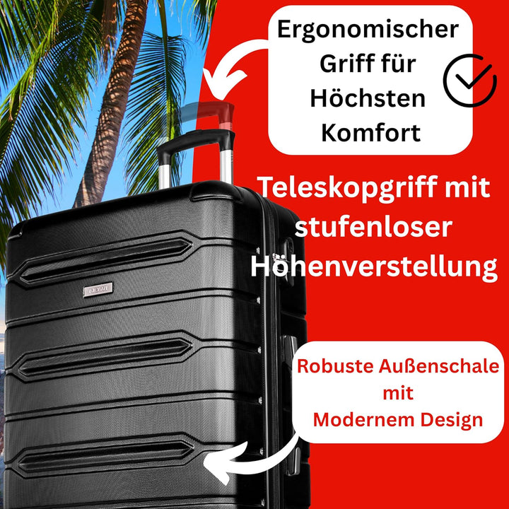 NOWI Hartschalenkoffer XL Gross – 96L Volumen – 8 Rollen 360° drehbar – Leichter ABS Koffer mit Zahl