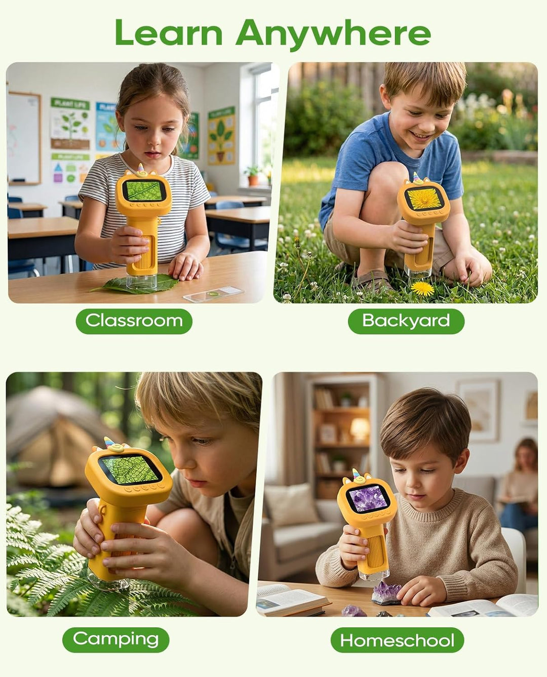 1000X Mikroskop für Kinder Taschenmikroskop Digital: 4K Handmikroskop für Kinder mit 2.4" Bildschirm