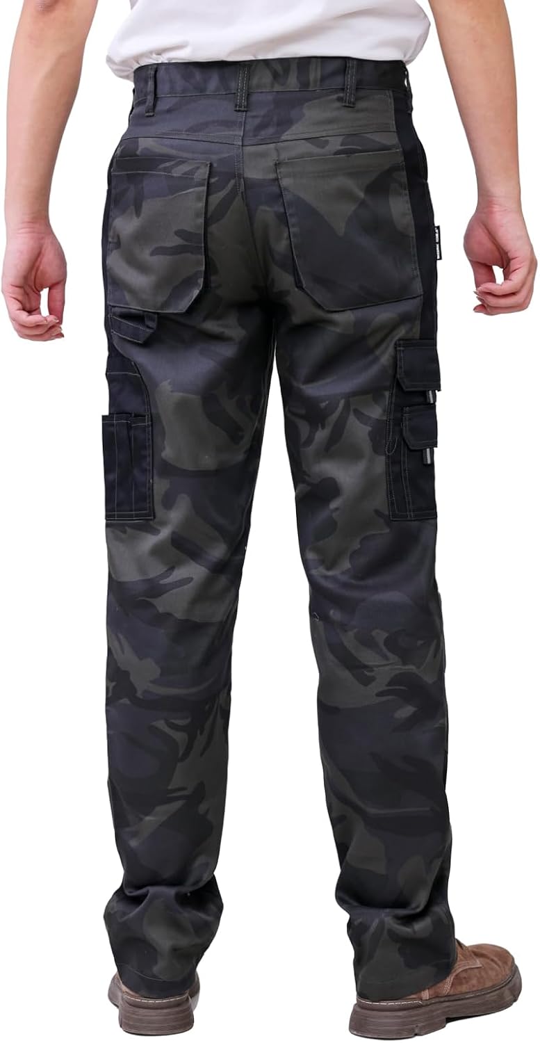 WORK IDEA Herren-Arbeitshose - Schwarz-Hose Herren-Cargohose mit innenliegenden Knietaschen Tarnung