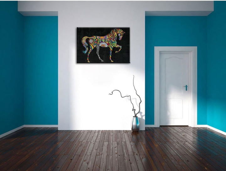 Anmutiges Pferd schwarz, Format: 100x70 auf Leinwand, XXL riesige Bilder fertig gerahmt mit Keilrahm