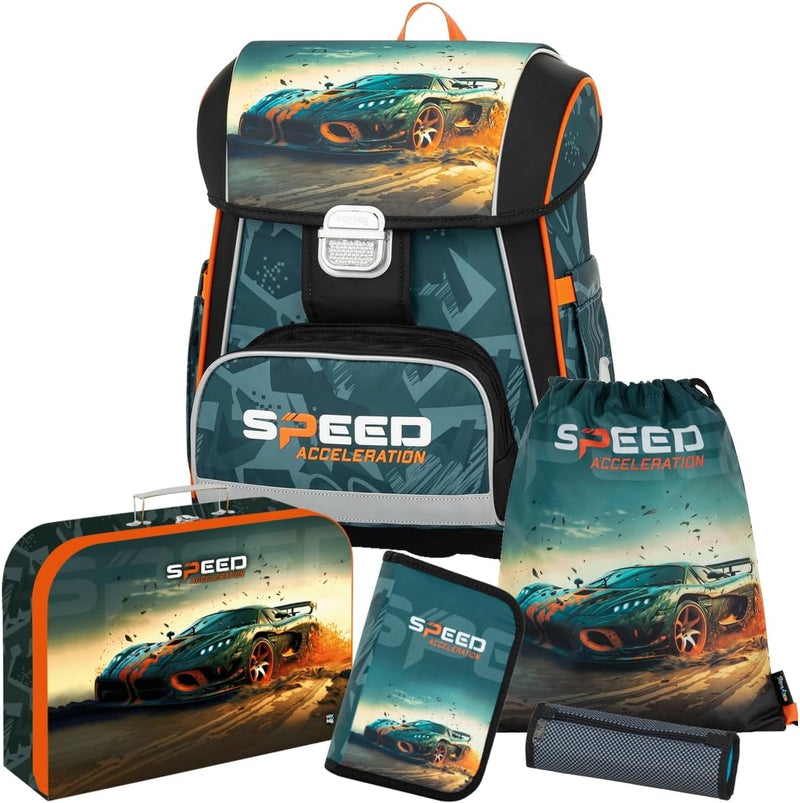 Generisch Auto - Speed Acceleration - Race - OxyBag PREMIUM Schulranzen-Set 5 teilig mit Kofferl, 5