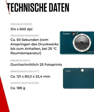 Canon Zoemini S2 Mini Sofortbildkamera + Fotodrucker mobil tragbar unterwegs Hosentasche (Fotodruck