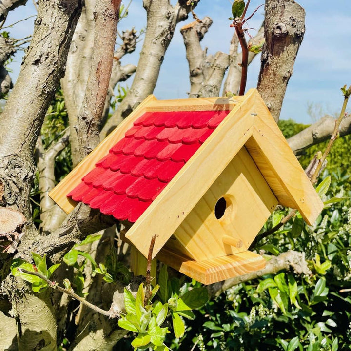 Spitzdach handgefertigter Nistkasten Bruthöhle für kleine Singvögel Kohlmeise I Kleiber I Holz Natur