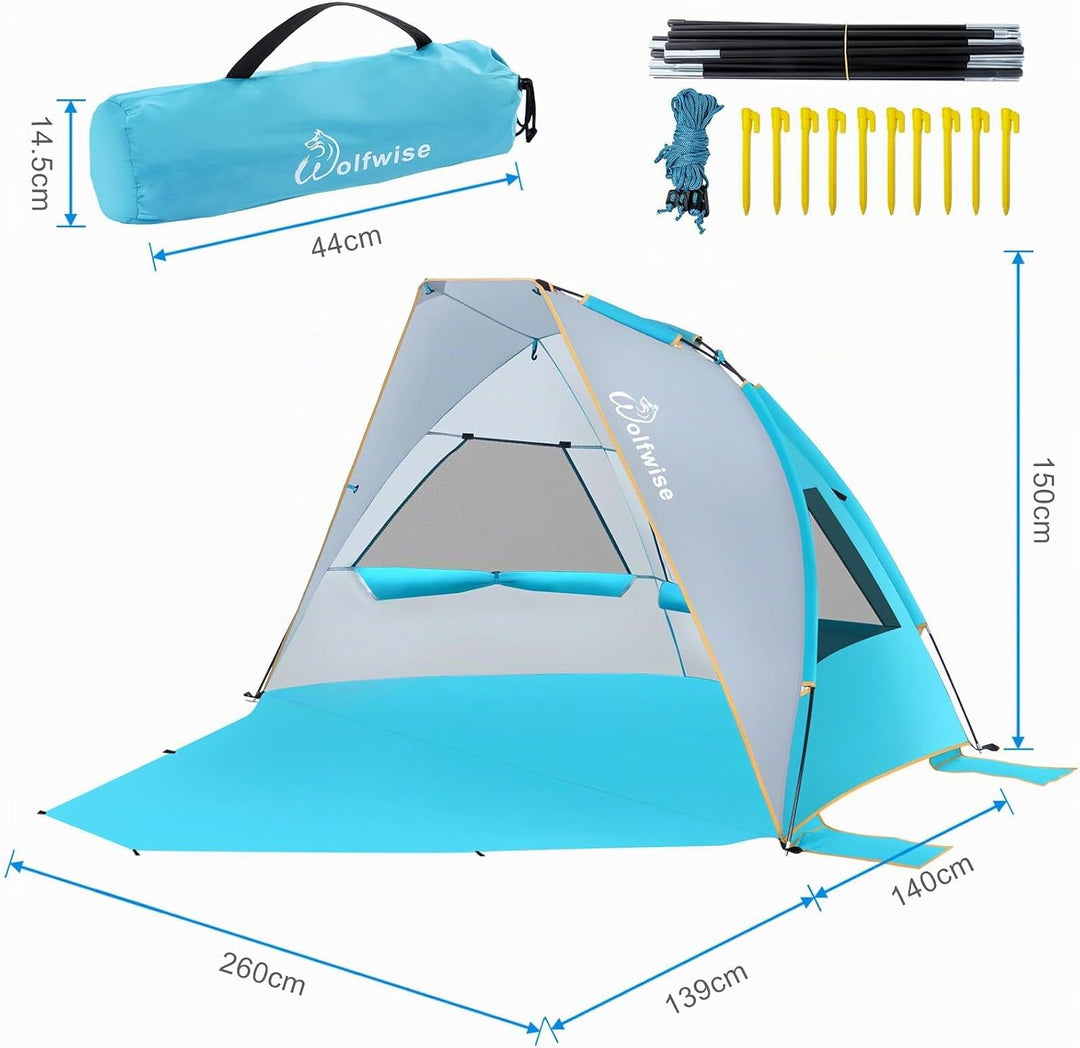 Wolfwise Strandmuschel mit UV-Schutz 50+, 4-5 Personen Strandzelt, Sonnenschutz Windschutz mit erwei