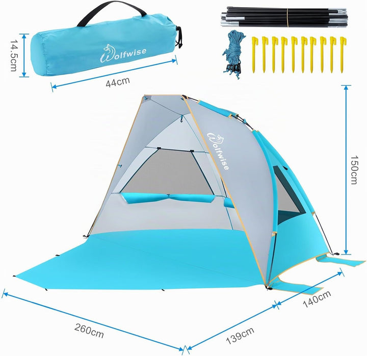 Wolfwise Strandmuschel mit UV-Schutz 50+, 4-5 Personen Strandzelt, Sonnenschutz Windschutz mit erwei