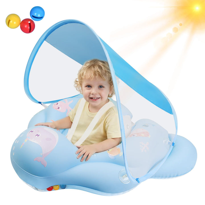Schwimmring Baby mit abnehmbarem Sonnenschutz Mit Glocke Baby Float Schwimmsitz Kinderbecken Schwimm