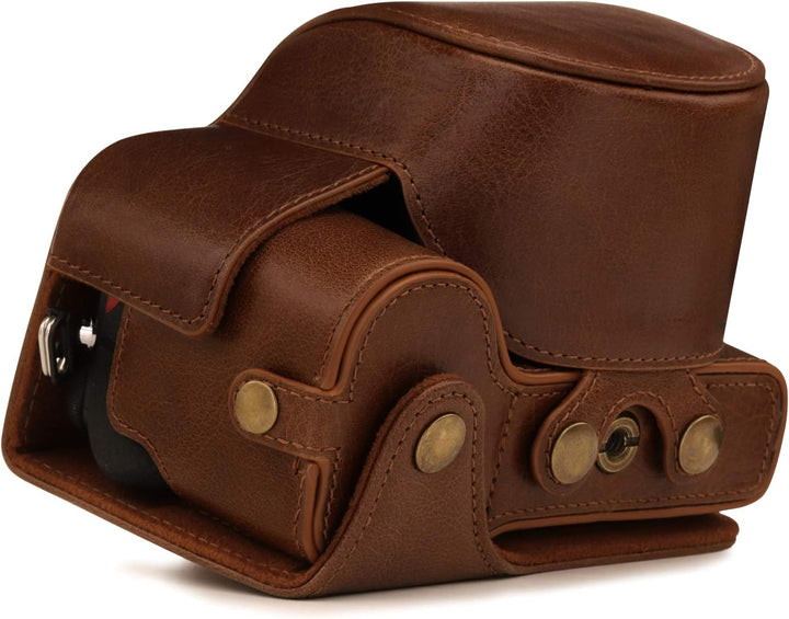 MegaGear Kameratasche aus echtem Leder, kompatibel mit Nikon Z50 (16–50 mm), Braun
