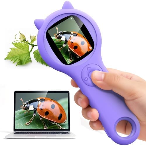 Ashfly Handy mikroskop für Kinder, 2,0" IPS-Bildschirm 200X Taschenmikroskop Kinder, 8 LEDs USB-Ansc